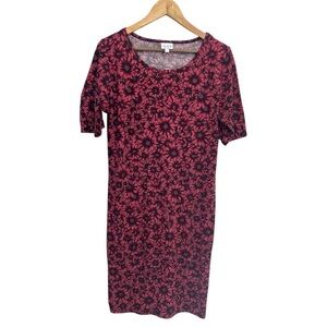 LuLaRoe Julia Floral Print Short Sleeve Black and Pink Midi Dress Size XL